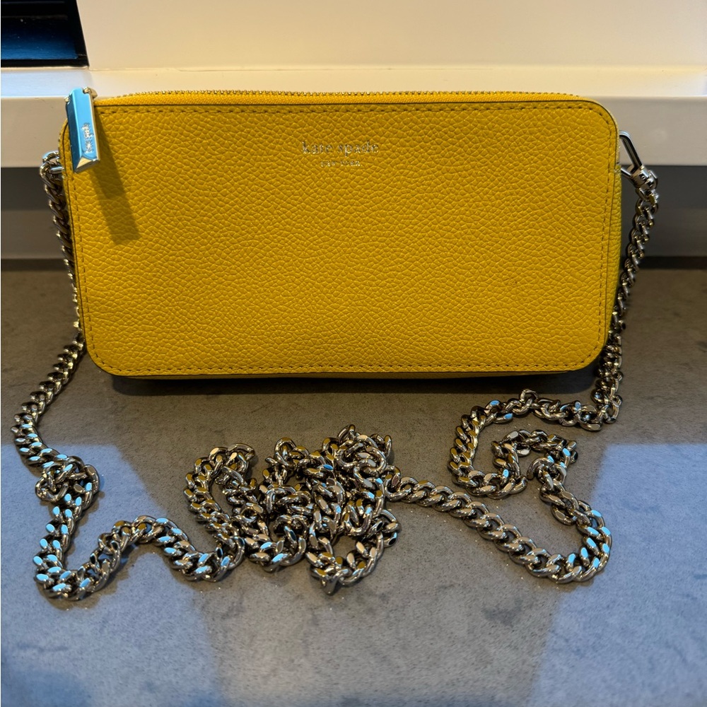 Kate Spade Canary Yellow Mini Margaux Double zip Chain Cross Body purse